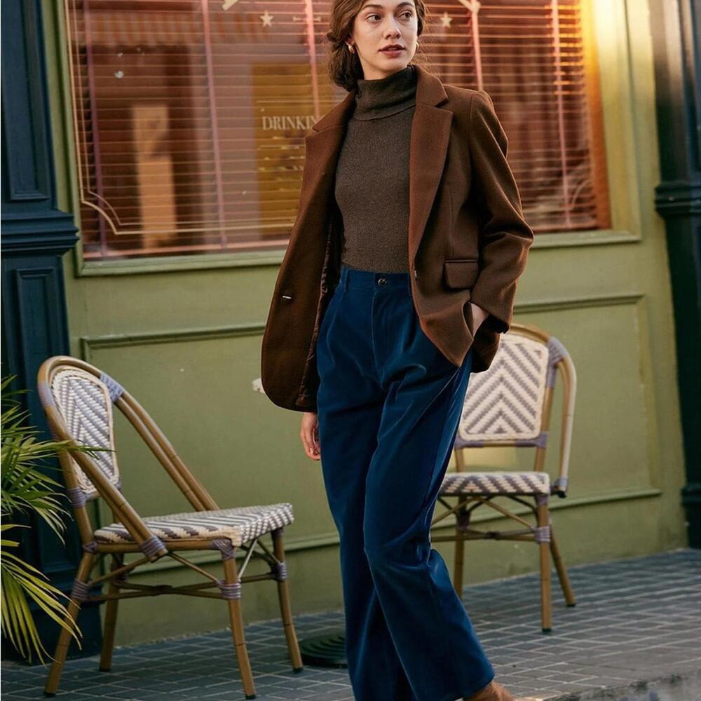 RIHOAS The High Waisted Pleated Wide Leg Pants L